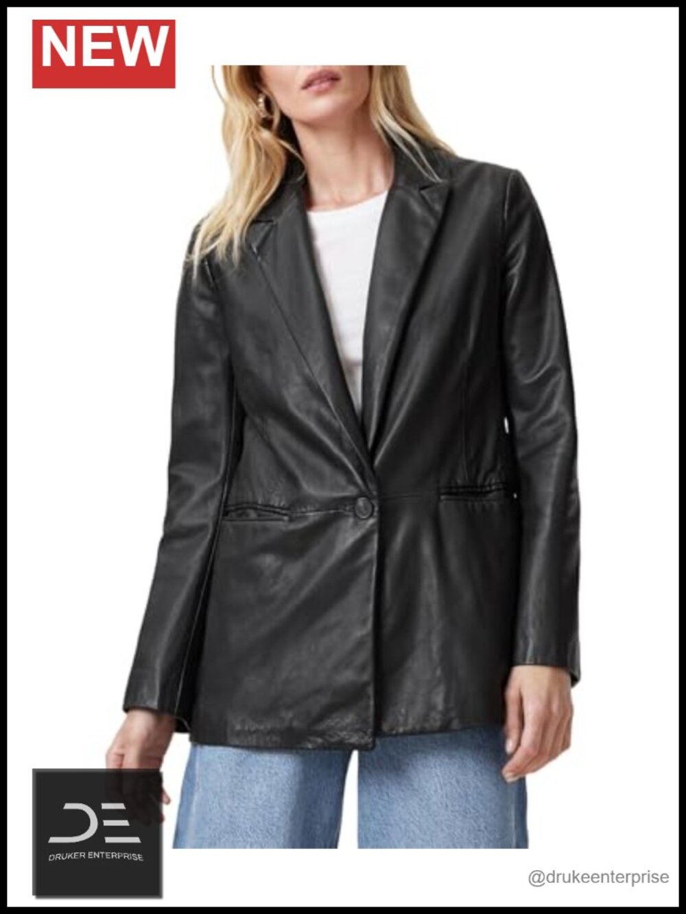 Sheep Leather Single-Breasted Blazer Tailored Long Sleeve